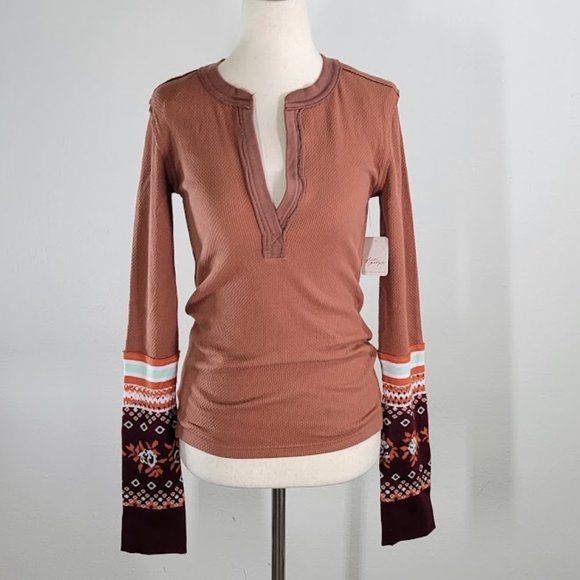 FREE PEOPLE / WTF mikah cuff thermal top Sz S NEW - Picture 2 of 11